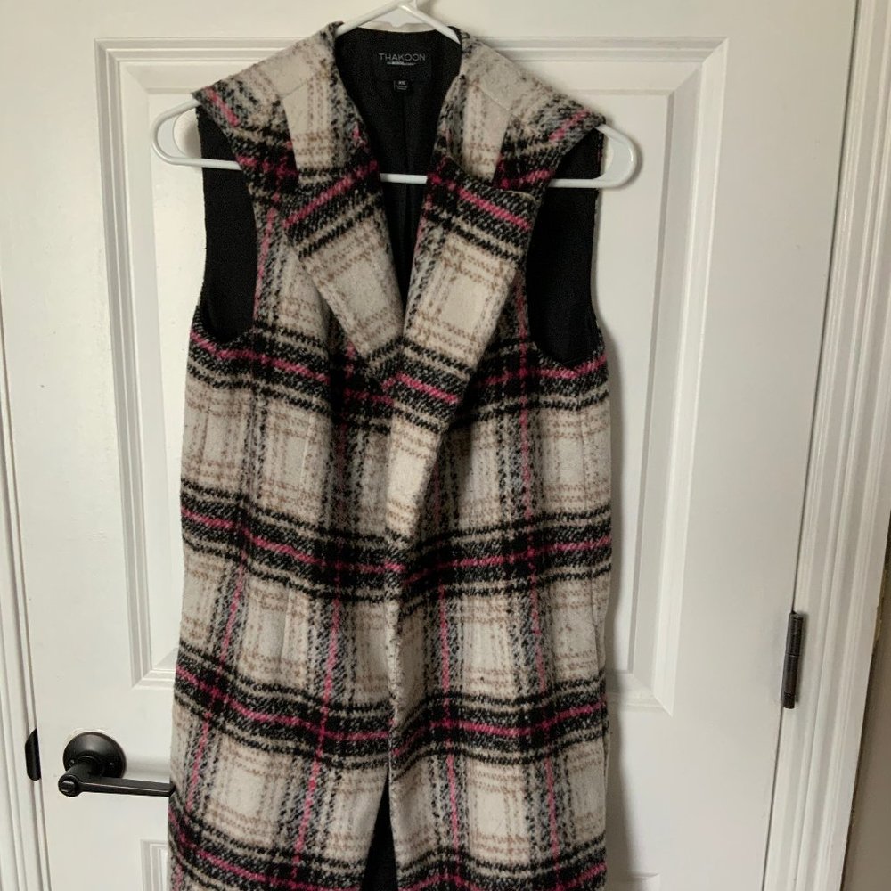 Thakoon for Design Nation Long Pink/Black Plaid Vest, Size XS